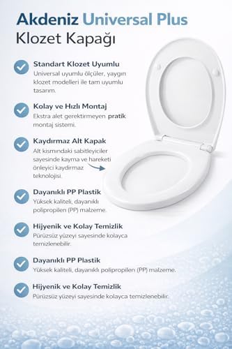 Akdeniz Klozet Kapağı – Her Modelle Uyumlu, Kaydırmaz Alt Kapaklı, Kolay Montajlı, Kolay Temizlenebilir, Dayanıklı Yapı, 5 Yıl Garantili