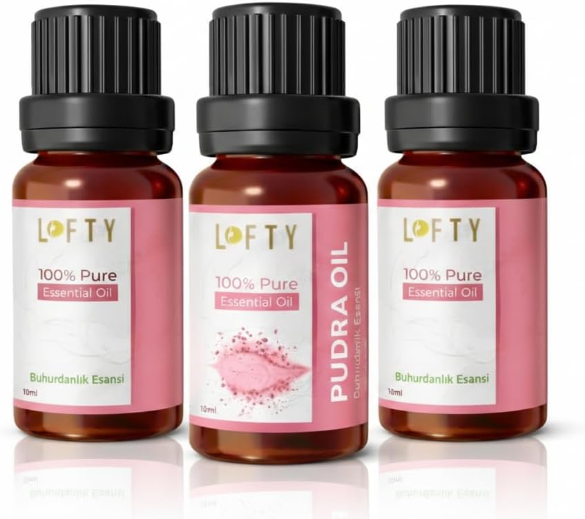 3lü Avantajlı Set Lofty Pudra Saf Uçucu Yağ (10ml) -%100 Doğal Esansiyel Yağ | Buhurdanlık, Difüzör ve Oda Kokusu İçin Ferahlatıcı Etki
