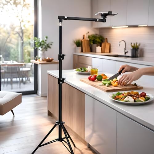 Profesyonel 190cm Ayarlanabilir Alüminyum Çekim Stand – 77-190 cm Yükseklik, 2 Eklemli Telefon Tutucu, Dikey Yatay Çekim Uyumlu, Canlı Yayın ve İçerik Üretim Standı, HO70, Siyah