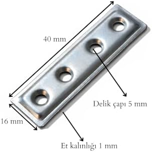 Düz Demir Gönye Köşebent, Metal Lama Montaj Demiri, Mobilya Dolap Raf Masa Köşe Bağlantı Aparatı, 16x60mm, 25 Adet