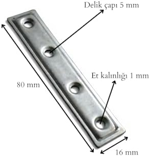 Düz Demir Gönye Köşebent, Metal Lama Montaj Demiri, Mobilya Dolap Raf Masa Köşe Bağlantı Aparatı, 16x80mm, 25 Adet