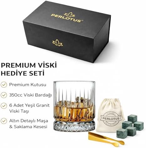 Serisi 350 cc Kristal Viski Bardağı Granit Viski Taşı Seti Premium Hediye Kutulu
