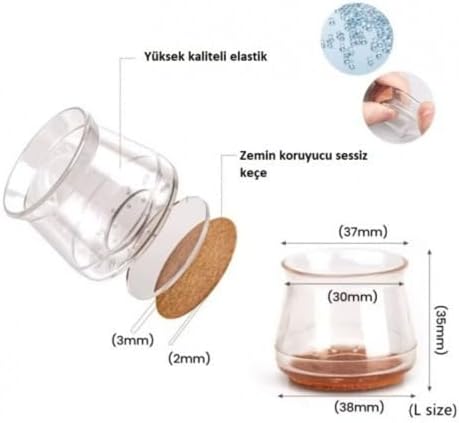 Alternative view of Şeffaf Silikon Ayak Koruyucu Seti, Keçeli, 4'lü Paket, Zemin Koruyucu, Sessiz Keçe, Yüksek Kaliteli Elastik