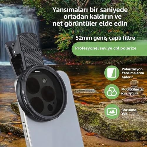 Alternative view of 52mm Ultra Clear CPL Polarize Filtre Klipsli Telefon Lens Yansıma Azaltıcı