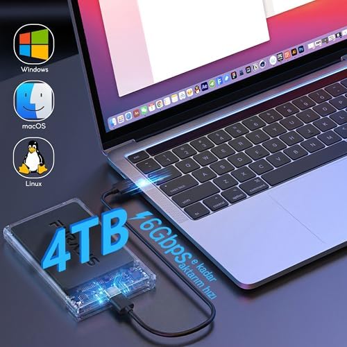 2.5" SATA HDD/SSD Harici Disk Kutusu - USB 3.1 Type-C 6Gbps’e Kadar Hız - 4TB’a Kadar Destek - Windows/Mac/Linux Uyumlu - Taşınabilir Şeffaf Harddisk Kutusu