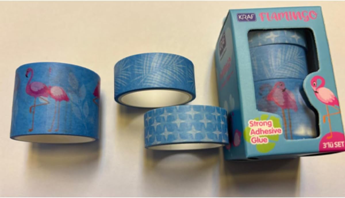 Bant Desenli Washi Tape 3 Lü Kutu (15mmx3m 2 Adet + 30mmx3m 1 Adet) Mavi