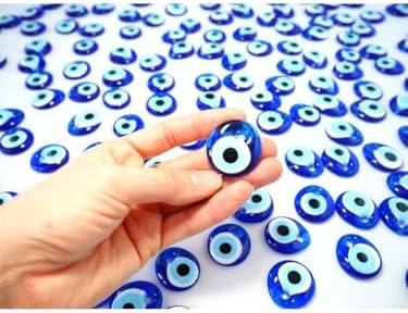 Cam Nazar Boncuğu, Delikli, 3 cm, Yuvarlak, Mavi, El Sanatları ve Takı Yapımı için, 20 Adet