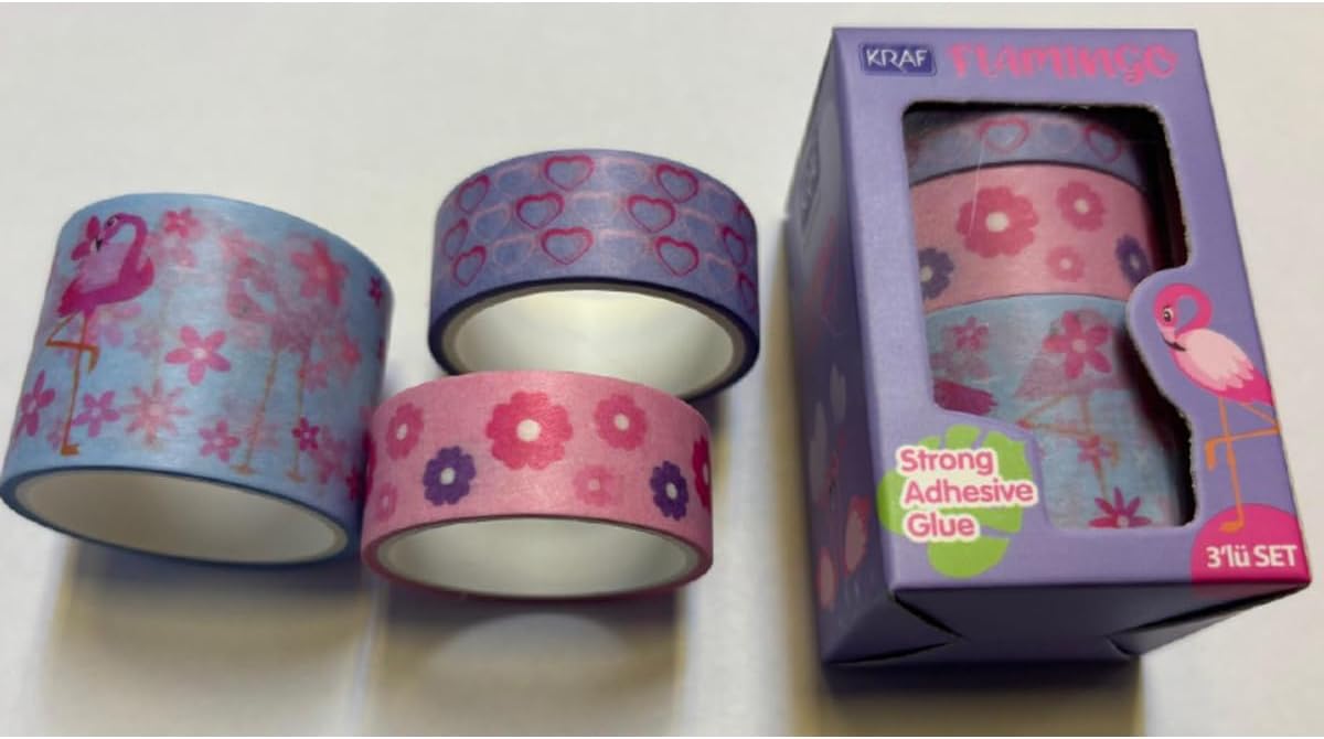 Alternative view of Bant Desenli Washi Tape 3 Lü Kutu (15mmx3m 2 Adet + 30mmx3m 1 Adet) Mor