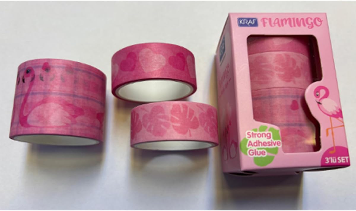 Alternative view of Bant Desenli Washi Tape 3 Lü Kutu (15mmx3m 2 Adet + 30mmx3m 1 Adet) Pembe