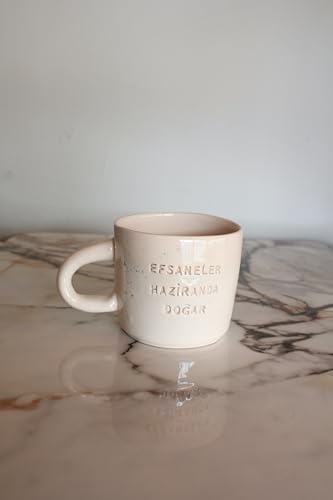 Seramik Kupa, Efsaneler Hazıranda Doğar Yazılı, Bej Renk, Speckled Tasarım, Doğum Günü Hediyesi