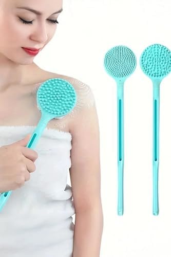 Çift Taraflı Silikon Uzun Saplı Banyo Fırçası – Sırt & Vücut Temizleme, Masaj Etkili Duş Fırçası