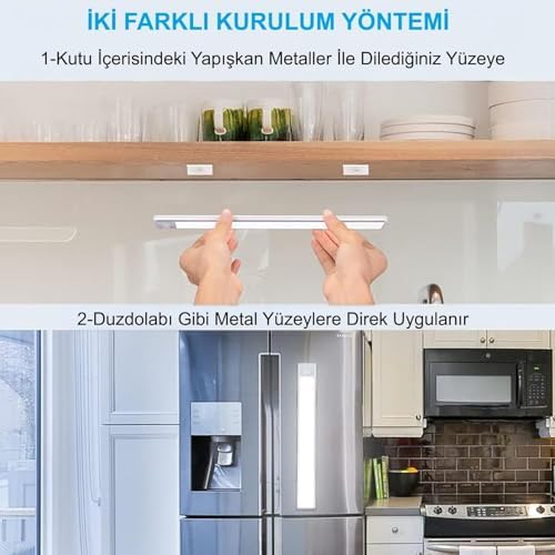 Alternative view of Sensörlü Alüminyum USB Şarjlı LED Gece Lambası, 3 Renk Kısılabilir, Mutfak Dolap Tezgah için (60 cm)