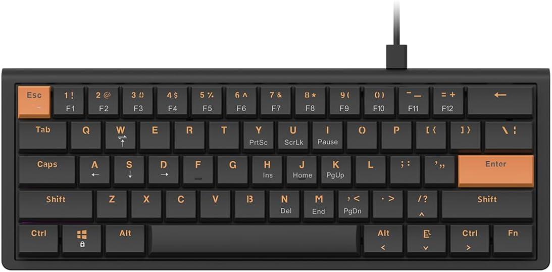 AJAZZ NKL61 60% Mekanik Klavye 61 Tuş Düşük Profil Kablolu Kompakt Gaming ve Ofis Klavyesi Kırmızı Linear Switch 22 Tuş Anti Ghosting ABS Keycaps (NKL61 Siyah Turuncu | Red Switch)