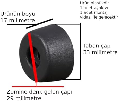 Masa Koltuk Kanepe Kitaplık Ünite Ayak Yükseltici Plastik Ayak Boy 17 Milim Çap 33 Milim