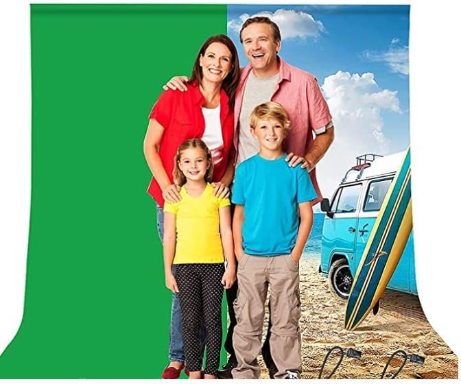 200x300 cm Yeşil Fon Perde Seti, Chroma Key Green Screen Kit, T Braket Stand, 5 Klips ile Birlikte, Fotoğraf Video Çekimi için