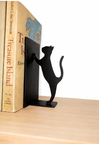 Plastik Kedi Silüeti Kitap Desteği, Dekoratif Kitaplık Tutucu (Siyah)