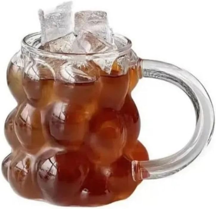 Yeni Nesil 350 ml Üzüm Tasarımlı Bubble Borosilikat Cam Soğuk Kahve,, Meşrubat Kupa Bardağı 1 Adet - 2430