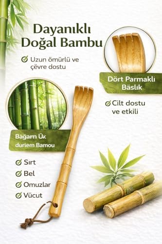 Alternative view of Doğal Bambu Ahşap Sırt Kaşıyıcı, Uzun Saplı Ergonomik Tasarım, Dişli ve Pürüzsüz Kaşıma Başlığı, Kaymaz Gövde, Askı İpli Asılabilir Yapı, Dayanıklı ve Doğal Ahşap Vücut Kaşıma Aparatı