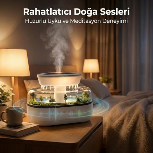 Alternative view of Aromaterapi Hava Nemlendirici, Yağmur Damlası Efekti ve Rahatlatıcı Doğa Sesleri, 7 Farklı LED Ambiyans Işıklı, Aromaterapi Yağı Eklenebilir, Ultrasonik Buhar Teknolojili Ortam Nemlendirici Difüzör