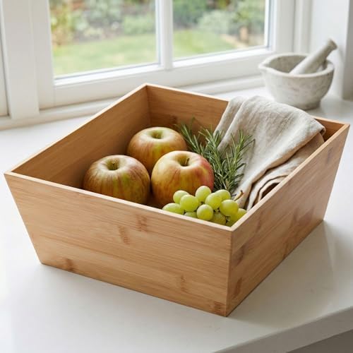 Alternative view of Doğal Bambu Çok Amaçlı Saklama Kutusu - 28x28x12 cm Banyo, Mutfak ve Dolap İçi Organizer Düzenleyici Kare Kutu