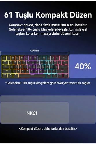 61 Tuş Mekanik Gaming Klavye Kablolu Red Switch Hot-Swap RGB Aydınlatmalı Kompakt 60% Düzen Type-C USB N-Key Rollover Oyuncu Klavyesi Windows Uyumlu | AJAZZ NK61 (Siyah - NK61)