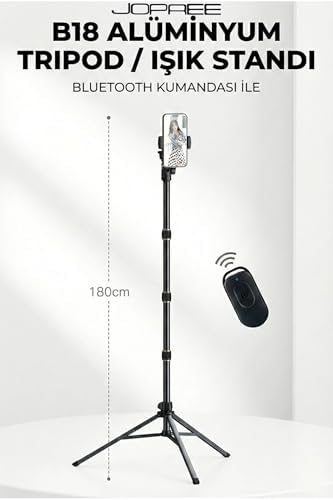 Bluetooth Kumandalı Alüminyum Işık Standı 180 cm Telefon Tutucu Stand Yüksek Açı Çekim Canlı Yayın Selfie Video Ring Light Uyumlu Katlanabilir Profesyonel Çekim Ayağı | B18