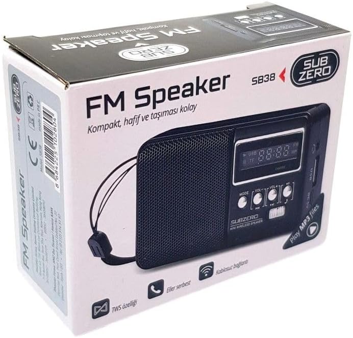Bluetooth FM Kablosuz Hoparlör, USB-TF Kart-AUX Girişli, TWS Destekli, Taşınabilir Mini Radyo SB38 (SİYAH)