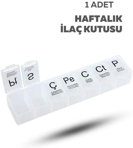 7 Günlük Haftalık İlaç Saklama Kutusu, Taşınabilir Bölmeli Vitamin Organizatörü, 1 Adet