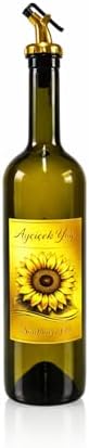 Alternative view of Zeytinyağı ve Ayçiçek Yağı Şişesi Seti, Altın Etiket ve Yağdanlık Aparatlı, Korumalı Ahşap Standlı 750 ml, 2 Adet, Yeşil Cam Şişe (Korumalı Standlı, Altın)