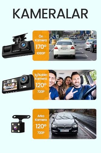 Alternative view of 3 Kameralı LCD Ekran Araç Kamerası FullHD Geniş Açı Ön + Arka + Araç İçi Kamera Hareket Sensörü C309