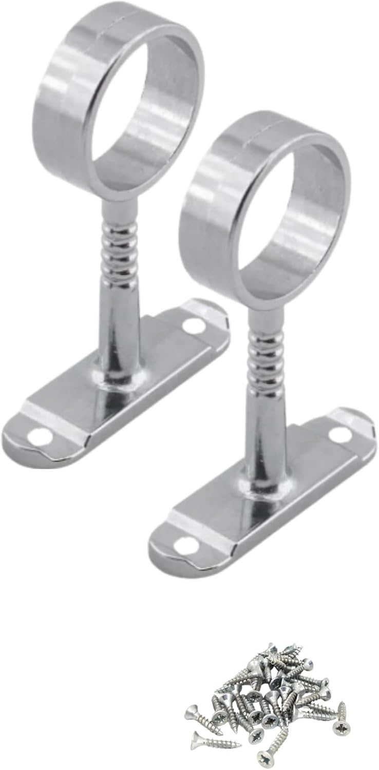 Krom Yuvarlak Mobilya Boru Askı Flanşı, Dolap Askılık Borusu Aparatı, 7 cm Yükseklik, 2.6 cm Çap, Vidalı Montaj, 2 Adet