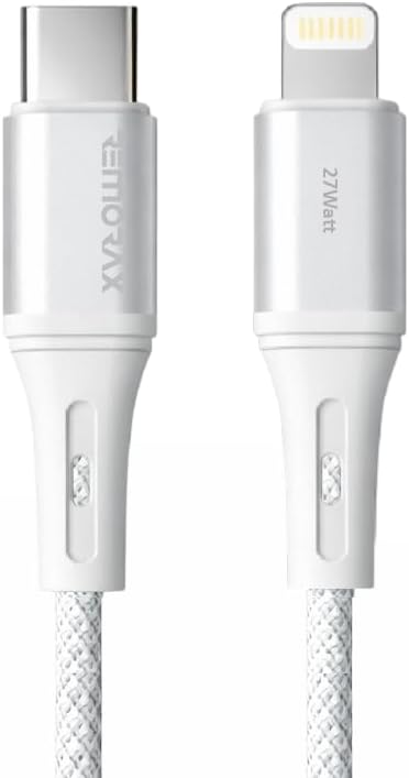 Wahoo Type C-Lightning ÖRGÜLÜ 27Watt PD Hızlı Şarj Kablosu, Beyaz/Gümüş Metal (100 CM)