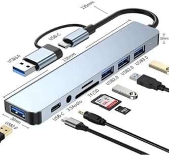 Alternative view of 8 In 1 Usb Type-C Usb 2.0/3.0 Audio 3.5 Tf Sd Çevirici Adaptör Çok Portlu Çoklayıcı Usb Hub
