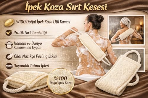 İpek Koza Sırt Kesesi, Doğal İpek Lifli Özel Dokuma, Çift Tutma İpli Ergonomik Tasarım, Hamam ve Banyo Kullanımına Uygun, Derin Peeling ile Ölü Deriyi Arındıran, Cildi Pürüzsüzleştiren Vücut Kesesi