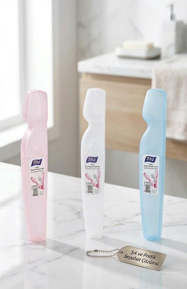 Alternative view of 3'lü Renkli Diş Fırçası Saklama Kabı ve Standı - Hijyenik Aile Boyu Banyo Diş Fırçalık Seti