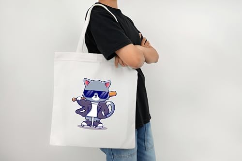 Kedi Baskılı Gabardin Bez Çanta Cat