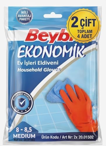2 Çift Beybi Bulaşık ve Temizlik Eldiveni (8-8.5 Numara) - Avantaj Paketi Dayanıklı Doğal Kauçuk Eldiven
