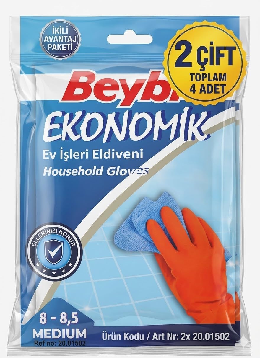 Alternative view of 2 Çift Beybi Bulaşık ve Temizlik Eldiveni (8-8.5 Numara) - Avantaj Paketi Dayanıklı Doğal Kauçuk Eldiven