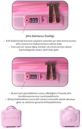 YOYOSO Su Geçirmez Makyaj Çantası Sert Kasa Kilitli Kozmetik Valizi Darbeye Dayanıklı Seyahat Çantası Organizer 30x23x16 cm Ayı Desenli Pembe
