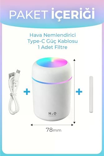 Mini Hava Nemlendirici 300ML RGB Işıklı Type-C Buhar Makinesi Sessiz Ortam Nemlendirici Aroma Difüzörü Beyaz