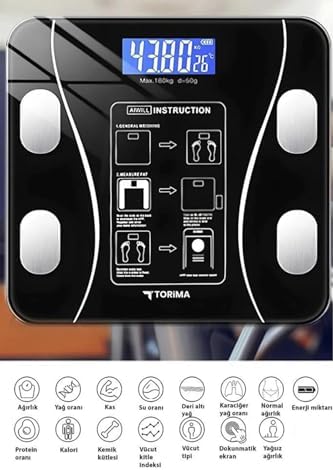 Akıllı Bluetooth Tartı | Vücut Analizli Dijital Baskül – 180 kg, LCD Ekran, Mobil Uyumlu