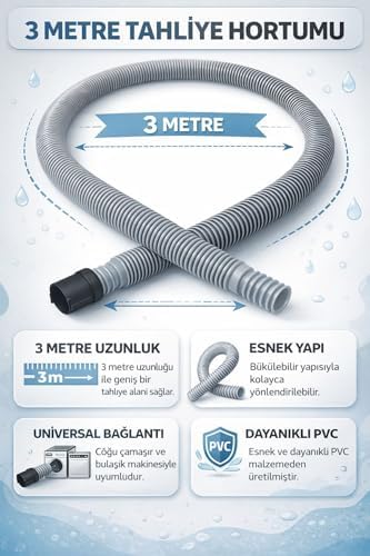 Alternative view of 3 Metre Çamaşır Makinesi Tahliye Hortumu, Uyumlu Esnek PVC Gider Hortumu, Bulaşık Makinesi Uyumlu Dayanıklı Su Tahliye Borusu