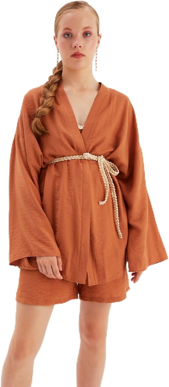 Sateen Kuşak Detaylı Salaş Kimono, STN139KCE1059