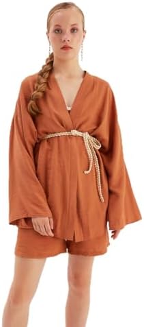Alternative view of Sateen Kuşak Detaylı Salaş Kimono, STN139KCE1059
