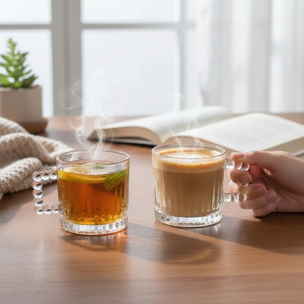 Alternative view of 2 Adet Çay Kahve Kupası Kulplu Cam Bardak Çay Bardağı 280 ml