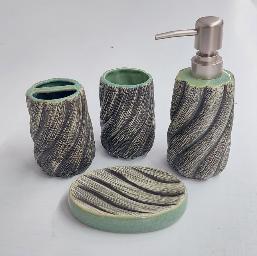 Alternative view of 4 Parça Banyo Seti, Seramik, Yeşil, Sıvı Sabunluk Diş Fırçalık Katı Sabunluk
