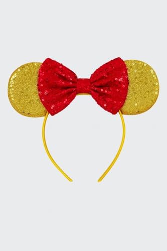 Alternative view of Pullu Mouse Kulakları Taç, Altın ve Kırmızı, Sequin Fiyonk Detaylı, Kostüm Aksesuarı