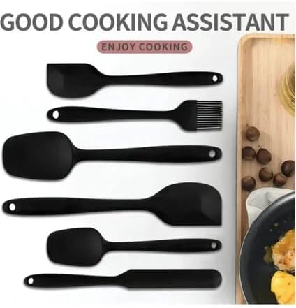 6'lı Siyah Yanmaz Yapışmaz Silikon Spatula ve Fırça Seti (En Büyüğü 27 cm) - Çizmez Dayanıklı BPA İçermeyen Mutfak Seti