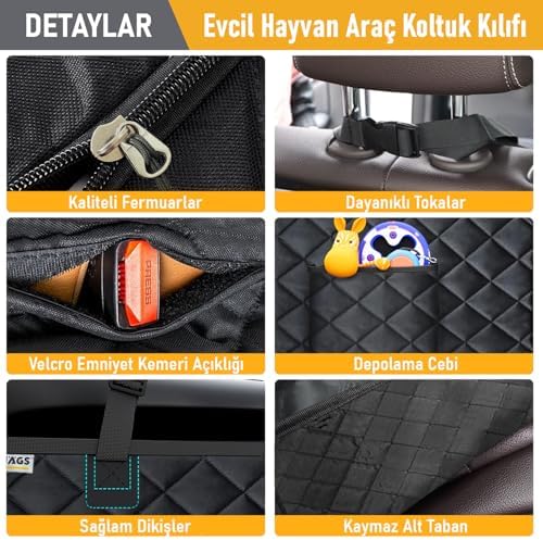 Alternative view of Araç Arka Koltuk Kılıfı - Evcil Hayvan Oto Köpek Koltuk Koruma Örtüsü, Fermuarlı, Konsol Bölmeli, Kaymaz, Ağır Hizmet Tipi, Su Geçirmez Koltuk Koruyucu Kılıf, Large:145cm Gri
