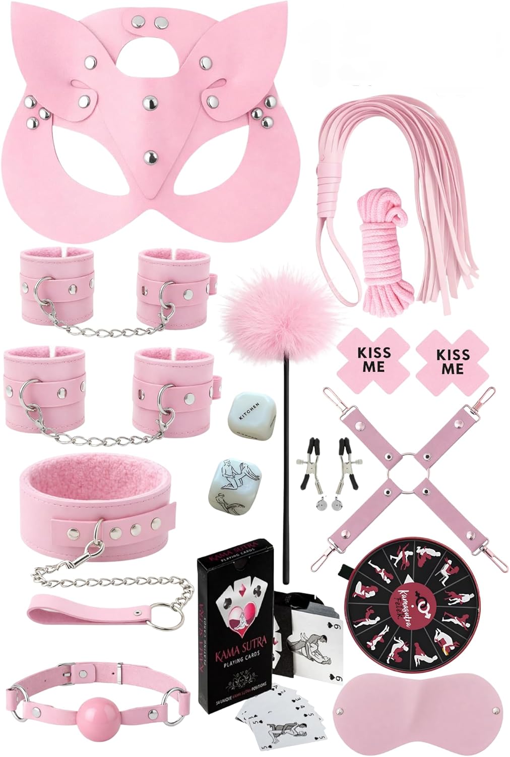 Alternative view of Sınırsızmarket 15 Parça Pembe Fantezi Set, Kedi Maskesi, Kelepçe, Kamçı, Oyun Kartları, Tüy Tickler, Göz Bandı Dahil